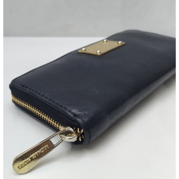 Michael Kors Black Leather Logo Zip Around Credit Card Long Wallet - Picture 7 of 16